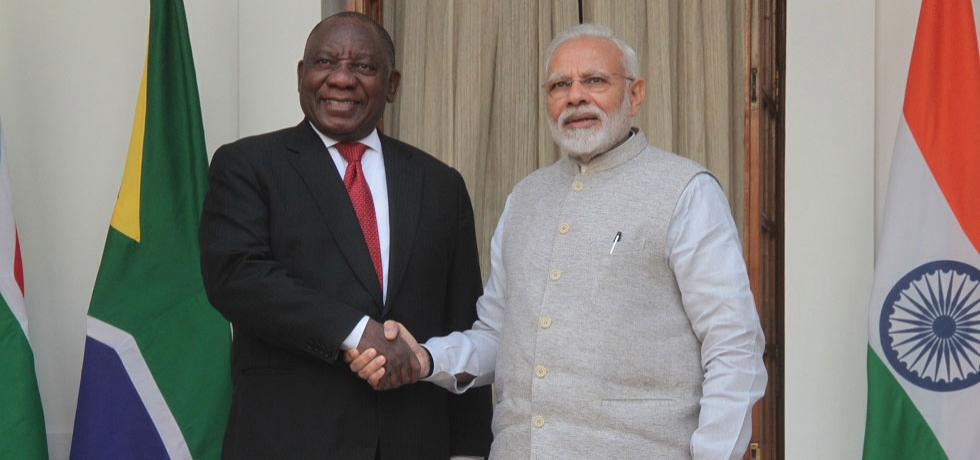 Prime Minister Modi receiving President Ramaphosa at Hyderabad House, New Delhi for official engagements