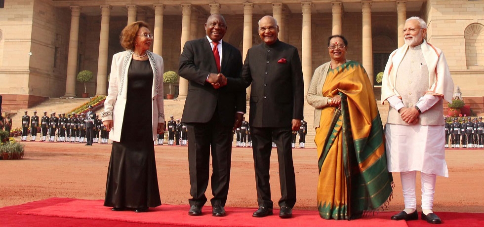 President Ramaphosa being received by President Kovind and Prime Minister Modi at Rashtrapati Bhawan for Ceremonial Reception- Jan 25, 2019